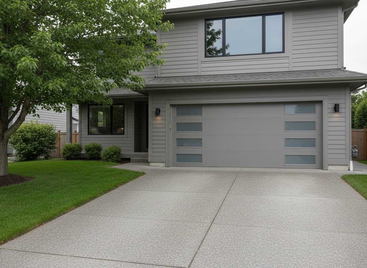 Clean modern residential garage door on a suburban home